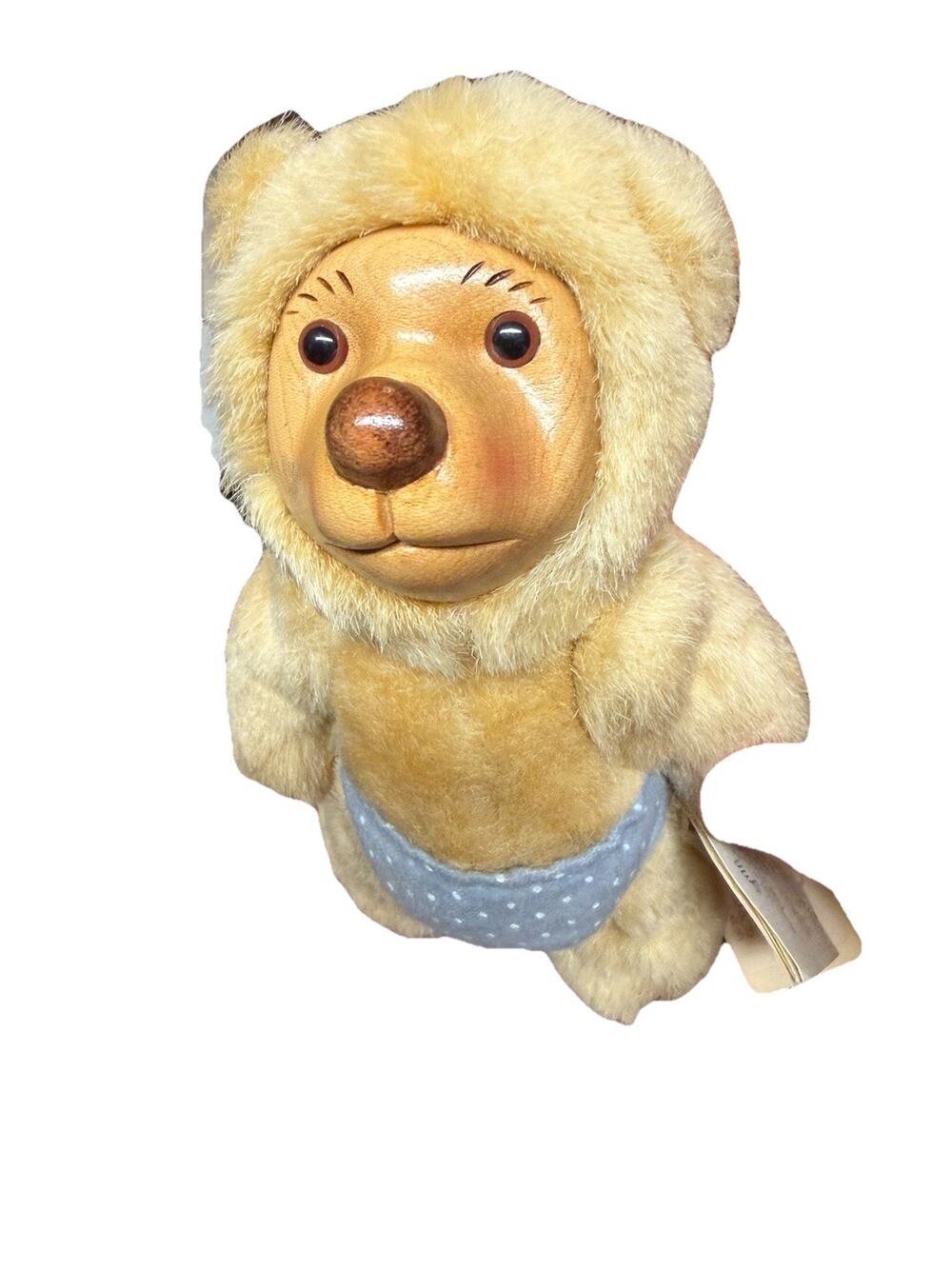 Vintage Robert Raikes Bears Nursery Miniatures Wood Face Teddy Bear Tagged